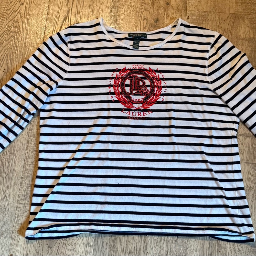 Vintage Ralph Lauren Striped Nautical Long Sleeve Shirt with Crest
